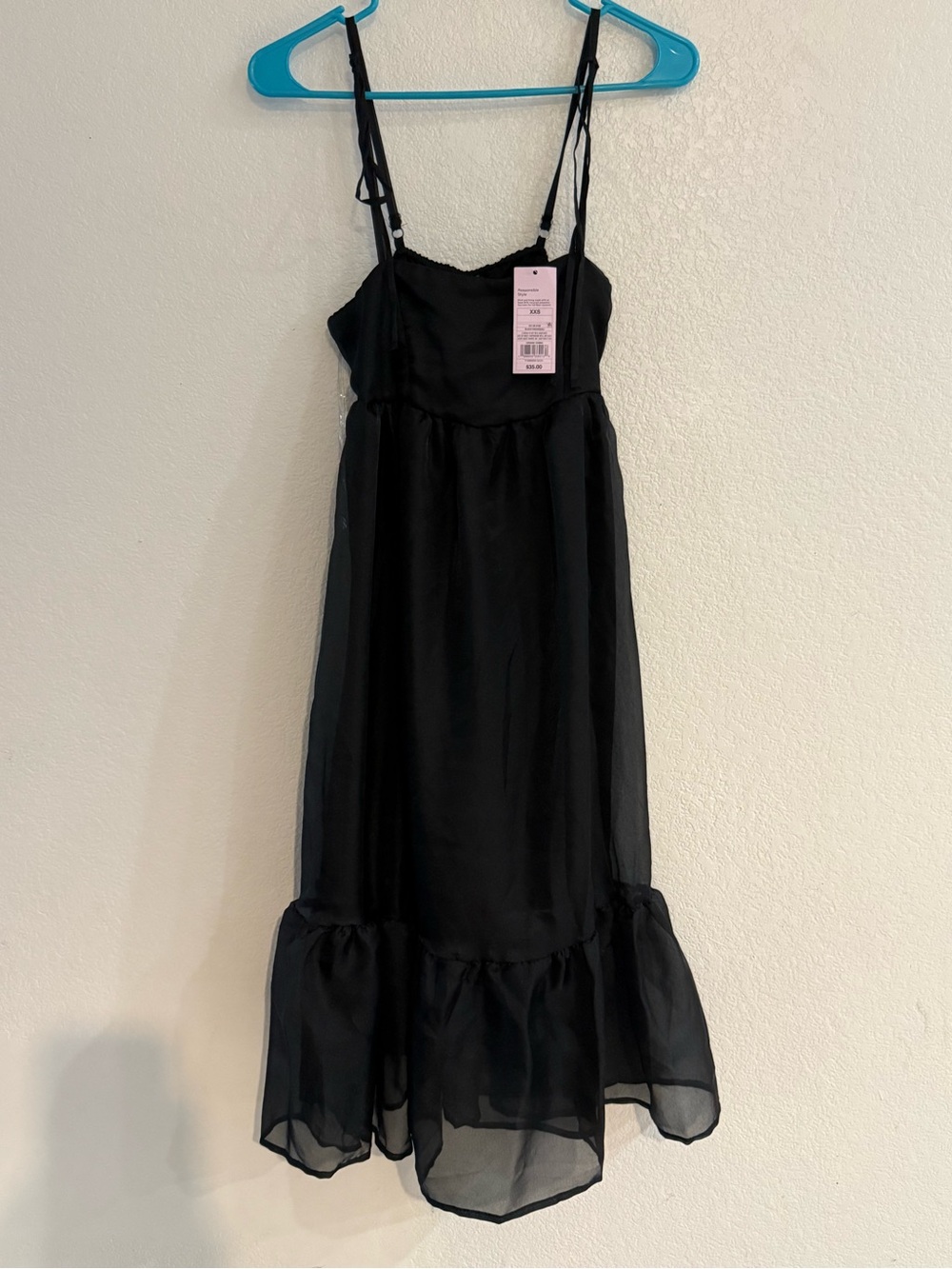 Womens Black Spaghetti-Strap Ruffle Hem Dress size xxs